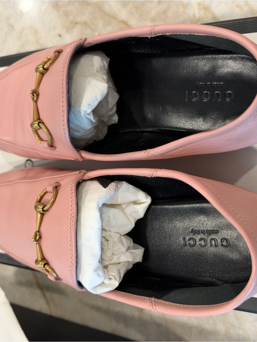 Gucci Pink Leather Horsebit Loafers - Women's